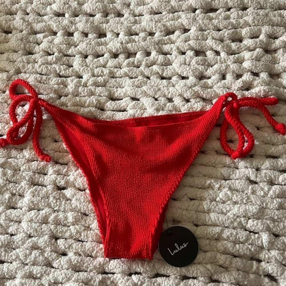 Lulus red crinkle side tie bikini bottom in red